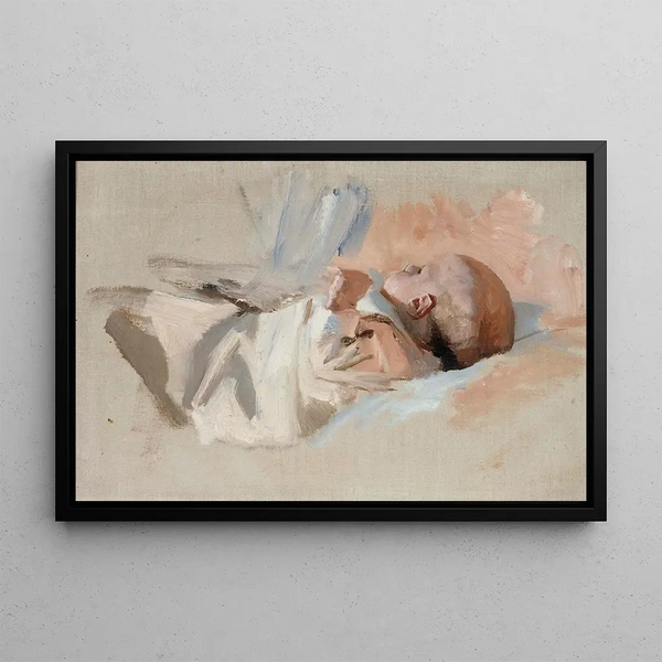 Child sleeping, sketch for the painting Christmas Morning - Albert Edelfelt — framed artwork on a wall