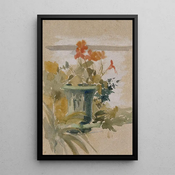 Pélargoniums on the terrace - Albert Edelfelt — framed artwork on a wall