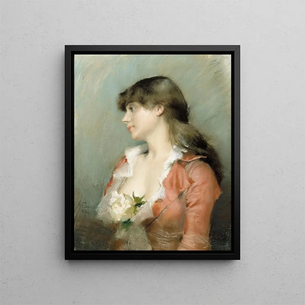 Profile of a Young Woman - Albert Edelfelt — framed artwork on a wall