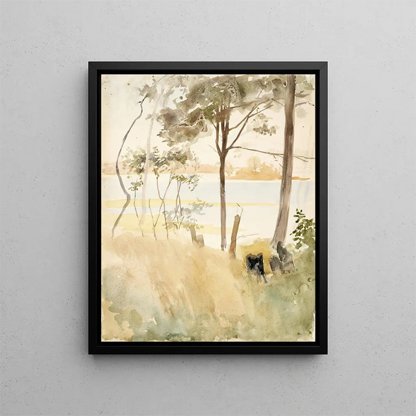 Coastal scene at Haikko in autumn - Albert Edelfelt — framed artwork on a wall