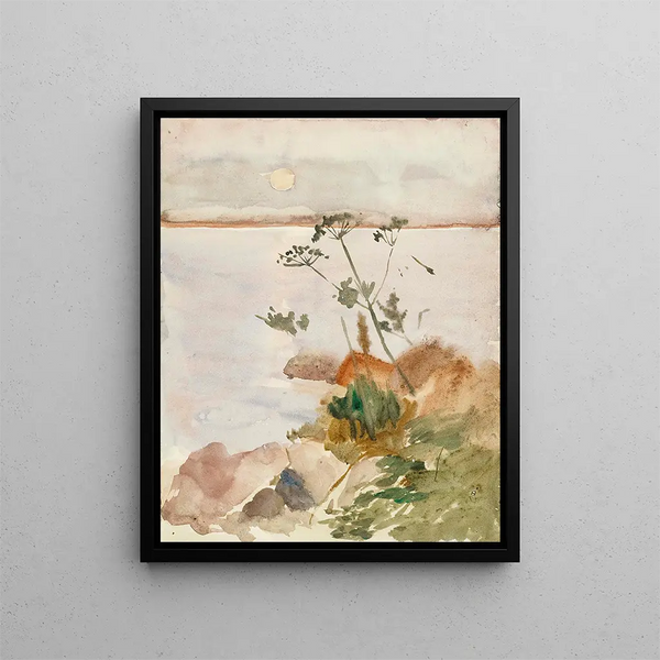 Seaside at Moonlight - Albert Edelfelt — framed artwork on a wall