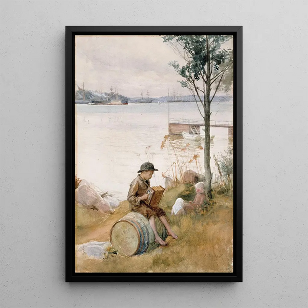 Serenade on the Quay - Albert Edelfelt — framed artwork on a wall