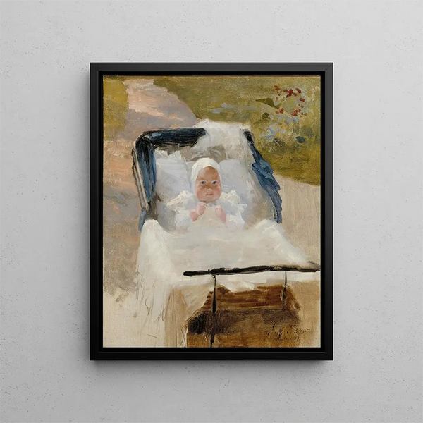 The artist's son, Erik, in a stroller - Albert Edelfelt — framed artwork on a wall