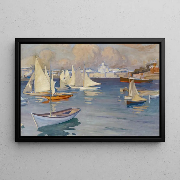 The Yachting Club Harbour in Nyländska, Helsinki - Albert Edelfelt — framed artwork on a wall