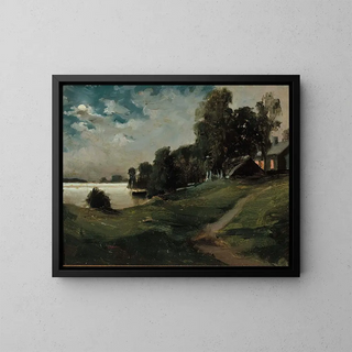 Villa at Haikko in the moonlight - Albert Edelfelt — framed artwork on a wall