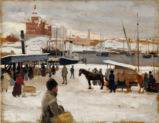 Winter Day on the Market Square in Helsinki - Albert Edelfelt — artwork view