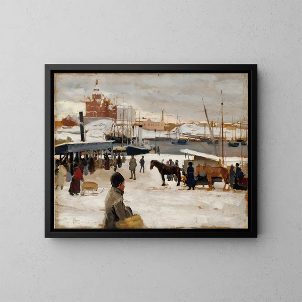 Winter Day on the Market Square in Helsinki - Albert Edelfelt — framed artwork on a wall