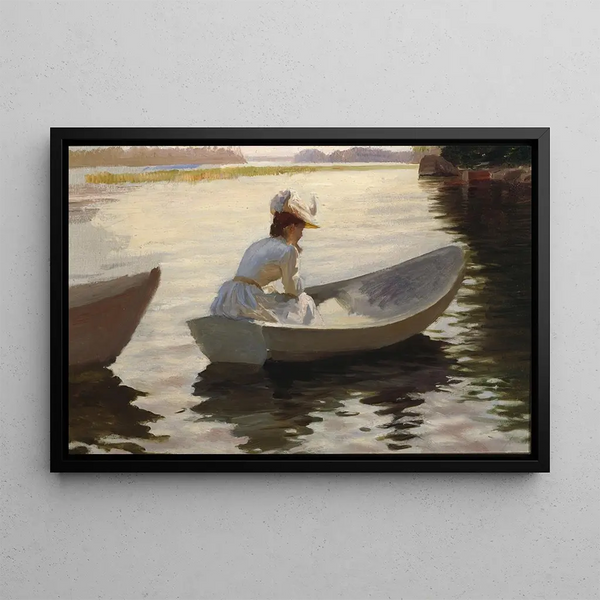 Woman in a Boat - Albert Edelfelt — framed artwork on a wall