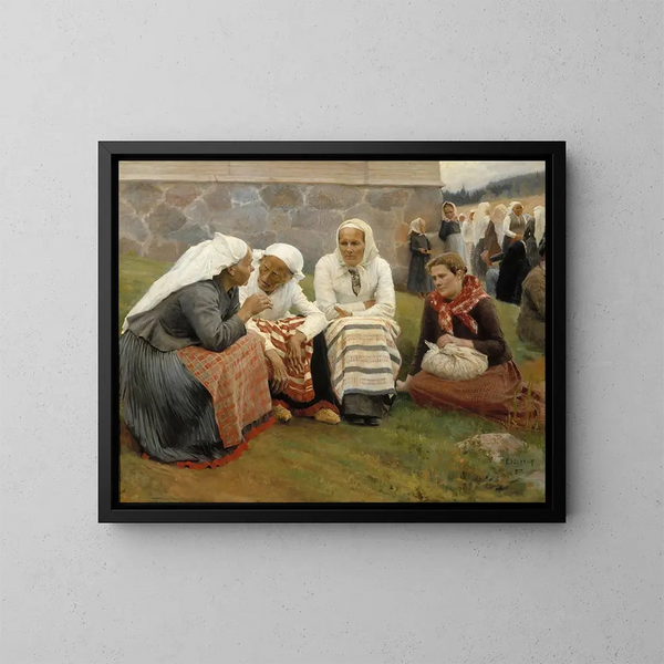 Women in front of the church of Ruokolahti - Albert Edelfelt — framed artwork on a wall