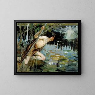 Young man and a mermaid (sketch) - Albert Edelfelt — framed artwork on a wall
