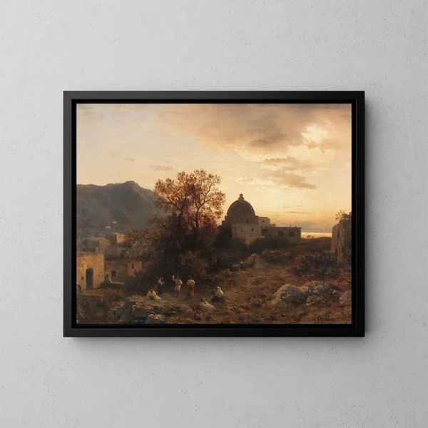 Atmosphère du soir sur la côte italienne avec des figures dansantes - Albert Flamm — framed artwork on a wall