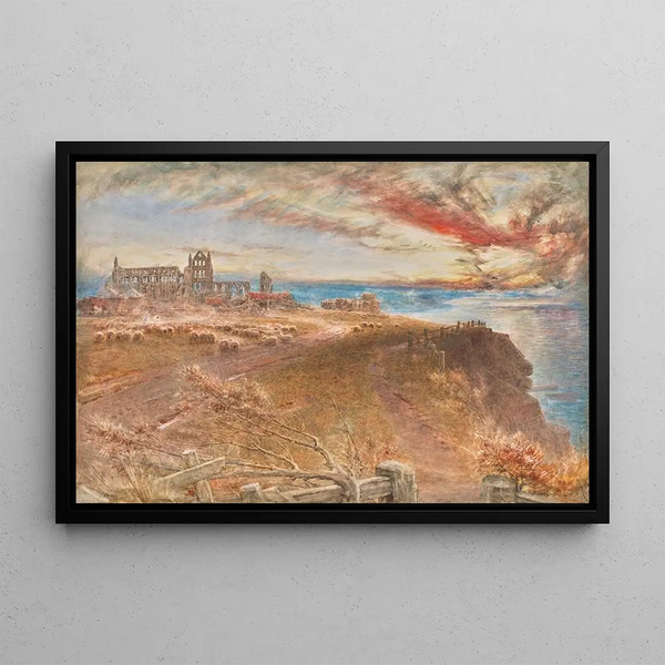 Evening at Sainte-Hilda Abbey, Whitby, Yorkshire - Albert Goodwin — framed artwork on a wall