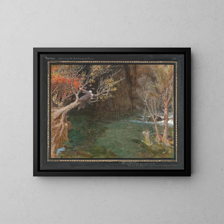Rasselas exploring the underground river - Albert Goodwin — framed artwork on a wall