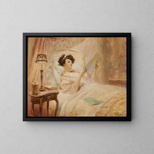 The Reading in Bed - Albert Guillaume — framed artwork on a wall