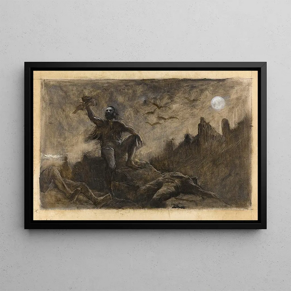 Han of Iceland drinking the blood of his victims - Albert Guillaume Dumaresq — framed artwork on a wall