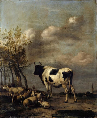 Pasture with black and white bull - Albert Jansz Klomp — artwork view