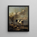 Pasture with black and white bull - Albert Jansz Klomp — framed artwork on a wall