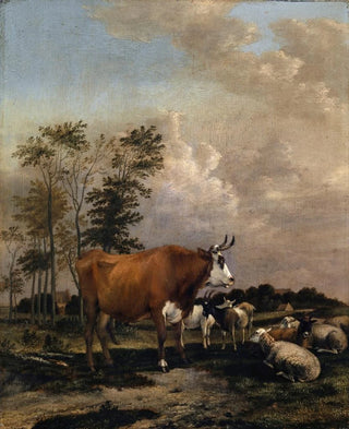 Pasture with a Brown Bull - Albert Jansz Klomp — artwork view