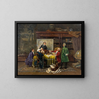 La réunion des messieurs dans la salle de bibliothèque - Albert Joseph Franke — framed artwork on a wall