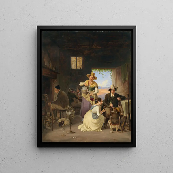 Hunters in an Inn - Albert Kühler — framed artwork on a wall