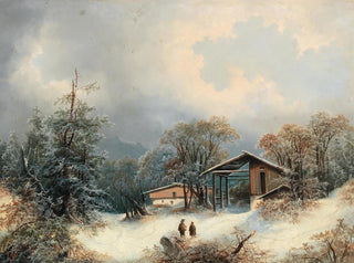 Winter landscape painting with decorative figures - Albert Lang — artwork view