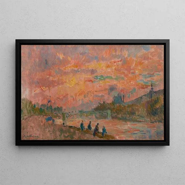 Sunset over the Seine in Paris - Albert Lebourg — framed artwork on a wall
