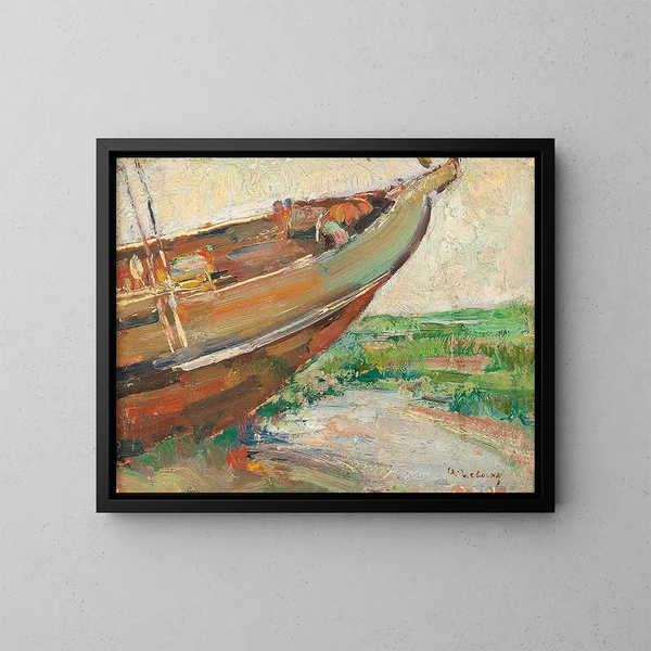 Fishing boat on the beach - Albert Lebourg — framed artwork on a wall