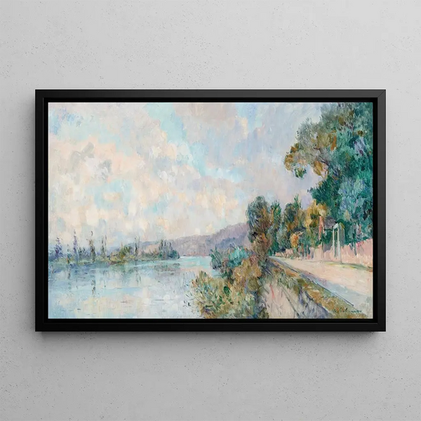 La Seine et les coteaux de Dieppedalle vue prise de Croisset près Rouen - Albert Lebourg — framed artwork on a wall