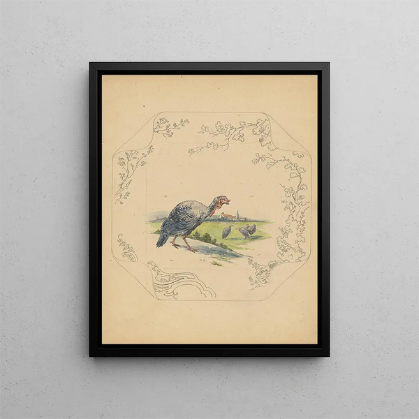 Conception of a painting of the Square model with turkeys - Albert Louis Dammouse — framed artwork on a wall