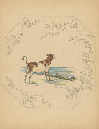 Albert Louis Dammouse - Ontwerp voor bord van het model Square met koeien aan zee.webp