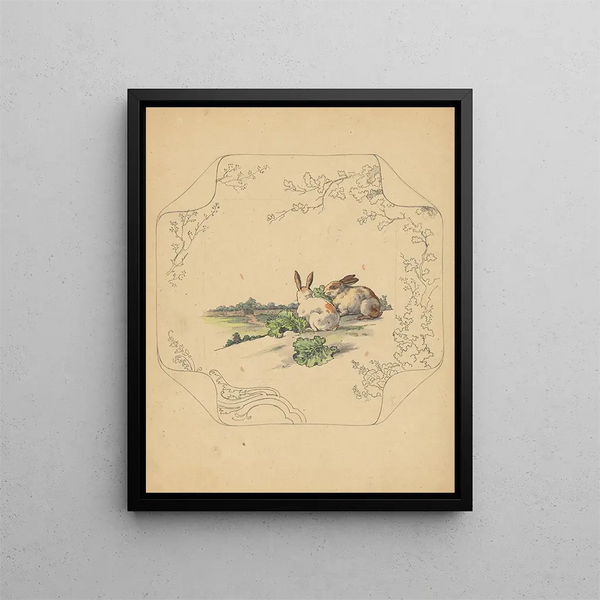 Project of the Square Model Board with Two Rabbits - Albert Louis Dammouse — framed artwork on a wall