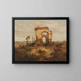 Hunter resting in front of ruins - Albert Ludwig Trippel — framed artwork on a wall