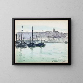 Boulogne-sur-Mer, boats in the port - Albert Marquet — framed artwork on a wall