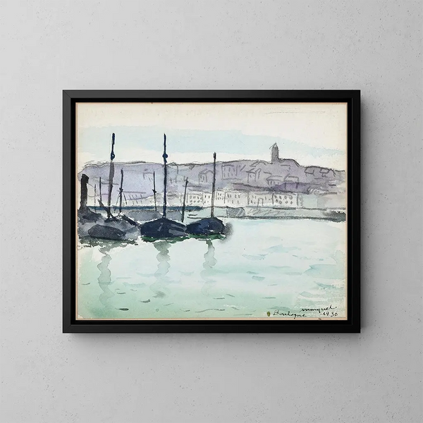 Boulogne-sur-Mer, boats in the port - Albert Marquet — framed artwork on a wall