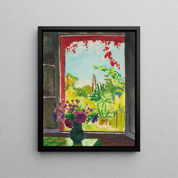 Bouquet sur une table devant la fenêtre à Méricourt - Albert Marquet — framed artwork on a wall