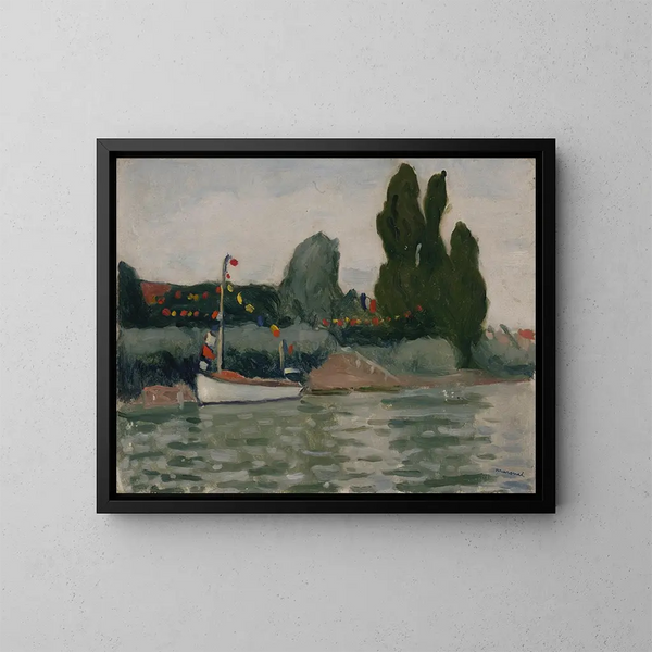 Boat with Pavilions in Poissy - Albert Marquet — framed artwork on a wall