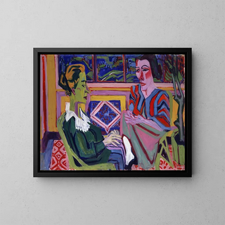 Woman and girl - Albert Müller — framed artwork on a wall