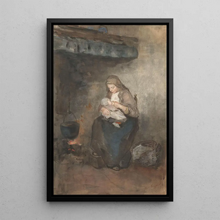 Reproduction of the painting Mother nursing her child near the fireplace - Albert Neuhuys