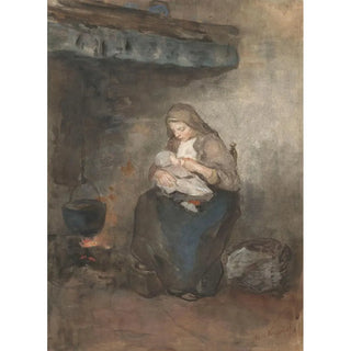 Reproduction of the painting Mother nursing her child near the fireplace - Albert Neuhuys