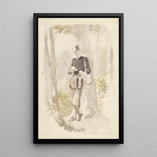 Young man standing reading a letter - Albert Neuhuys — framed artwork on a wall