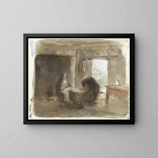 Woman with Child near a Cradle - Albert Neuhuys — framed artwork on a wall
