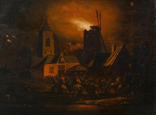 Fire of a windmill at night - Albert Poel — artwork view
