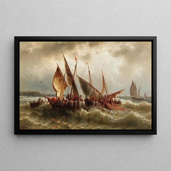 Fishermen at Work - Albert Rieger — framed artwork on a wall