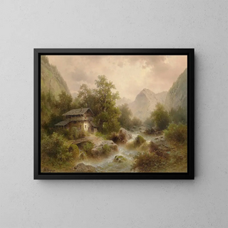 Mill by the Stream - Albert Rieger — framed artwork on a wall