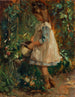 La fille de l'artiste Albertine dans le jardin arrosant les fleurs - Albert Roelofs — artwork view