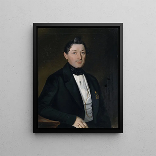 Portrait of a gentleman in a black frock coat with medals - Albert Theer — framed artwork on a wall