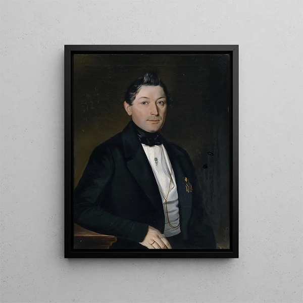 Portrait of a Gentleman in a Black Frock Coat with Decorations - Albert Theer — framed artwork on a wall