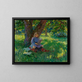 Reading in the shade - Albert Thomas Jarvis Gilbert — framed artwork on a wall
