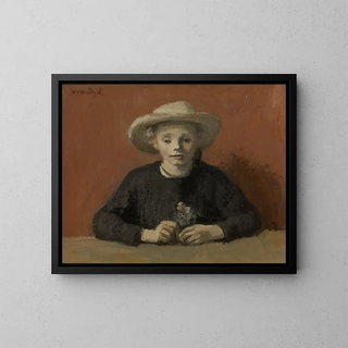 Gusta with Hat - Albert van Dyck — framed artwork on a wall