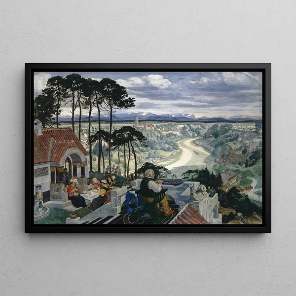 German landscape painting, Isar landscape - Albert Welti — framed artwork on a wall